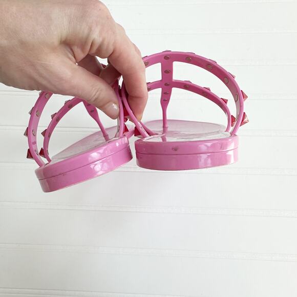 Valentino Rockstud Rubber Jelly Sandal Slip On Flat Pink Red Stud Shiny Slide 38 - Picture 5 of 7